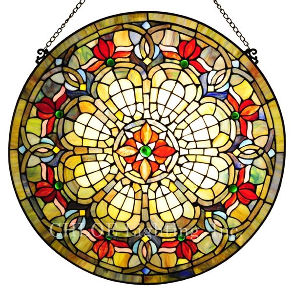 Baroque Jewels Victorian Green Blue 24 Round Stained Glass Window Panel Ebay 9589