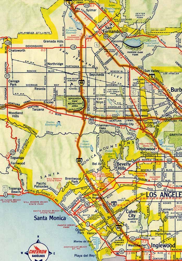 1964 Los Angeles Area Map With Old And New Route Numbers