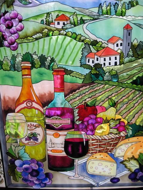 TUSCANY COUNTRYSIDE GRAPES VINEYARD STAINED GLASS PANEL  