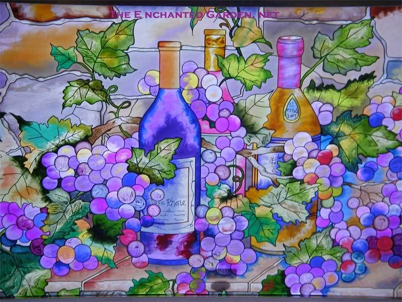 WINE CELLAR * 23x13 GRAPES VINEYARD STAINED GLASS PANEL  