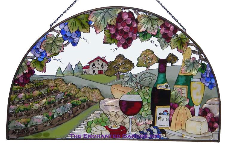 Wine Cheese Tuscan Vineyard Grapes Wine Glass Panel
