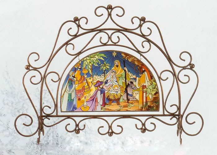 NATIVITY SCENE 21 ARCH STAINED GLASS WINDOW ART PANEL  