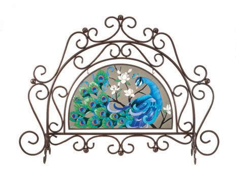 SPECTACULAR * PEACOCK * ARCH STAINED GLASS ART PANEL  