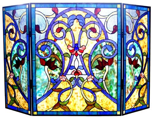 VENICE AZZURRO * STAINED GLASS FIREPLACE SCREEN  